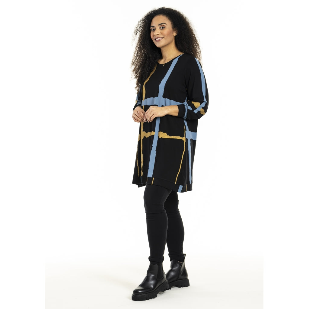 Studio SHellen Tunic Tunic Black with blue and gold stripes