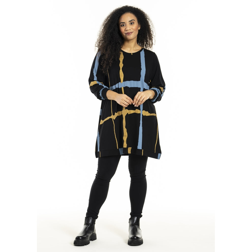 Studio SHellen Tunic Tunic Black with blue and gold stripes