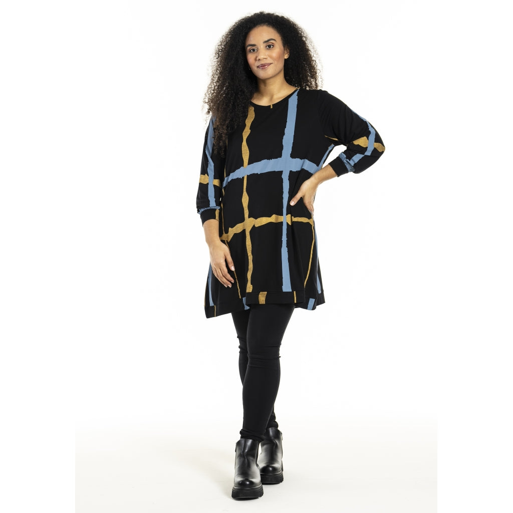 Studio SHellen Tunic Tunic Black with blue and gold stripes