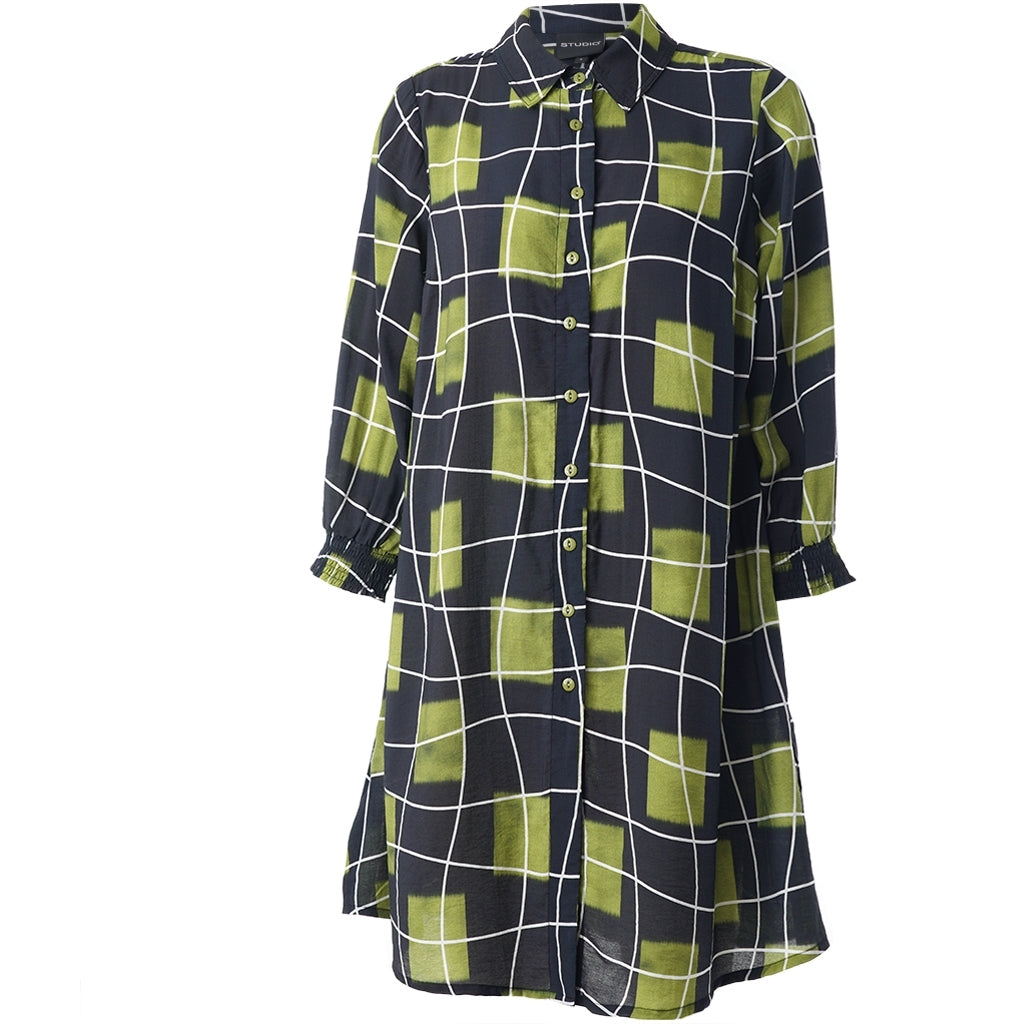 Studio SEmilie Shirt Shirt Black with squares with white lines and green wind