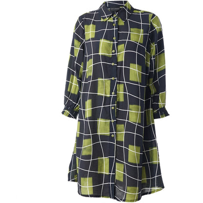 Studio SEmilie Shirt Shirt Black with squares with white lines and green wind