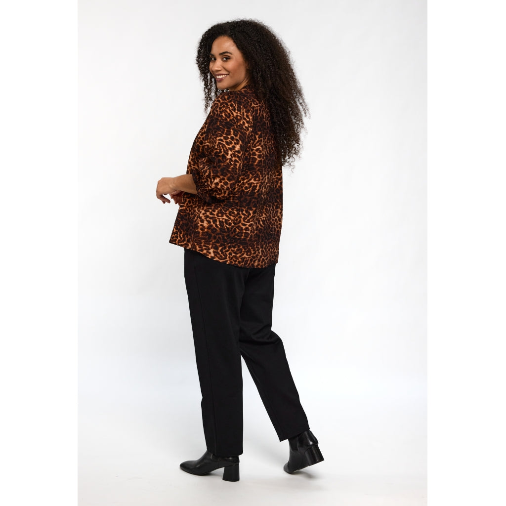 Studio SFeodora Blouse with smock neck Blouse Black/copper animal print