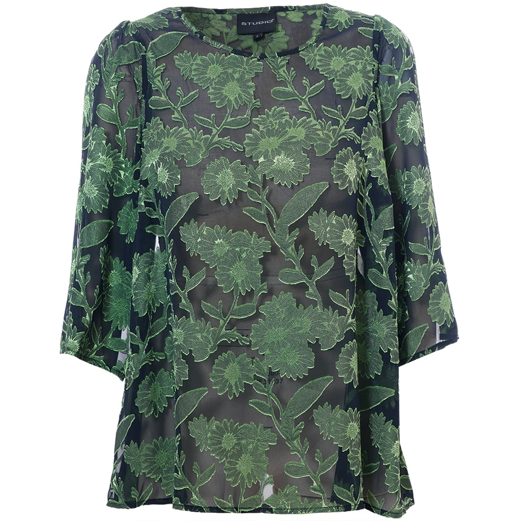 Studio SGulla schiffon blouse Blouse Black with bright green flowers