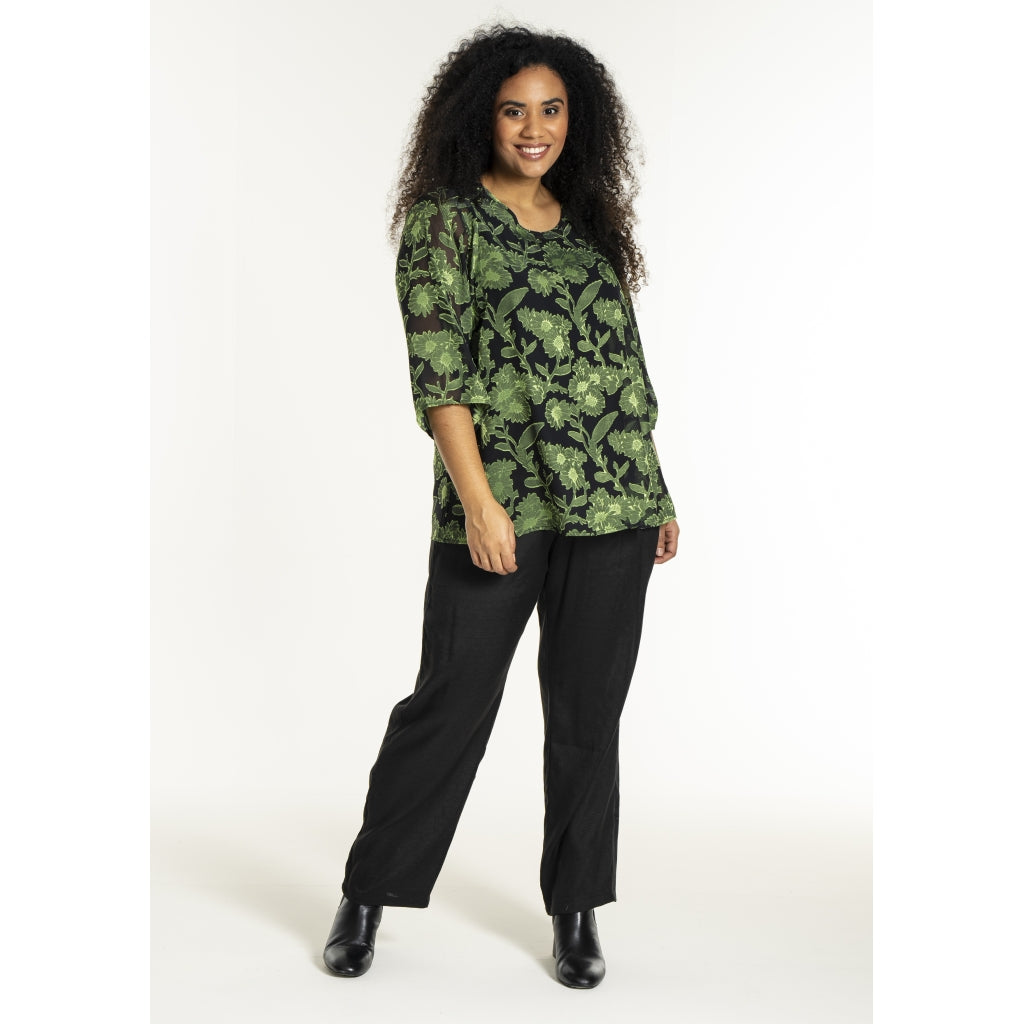 Studio SGulla schiffon blouse Blouse Black with bright green flowers