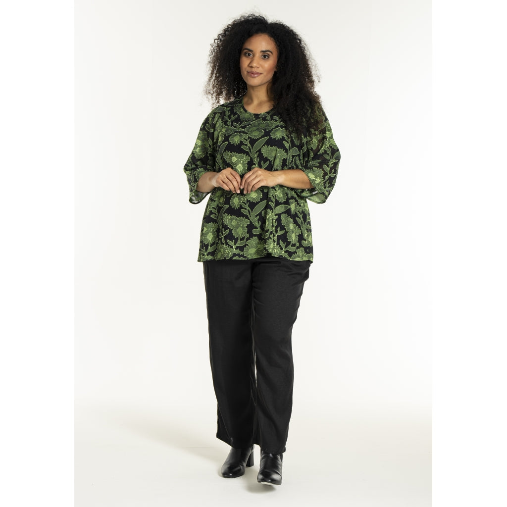 Studio SGulla schiffon blouse Blouse Black with bright green flowers