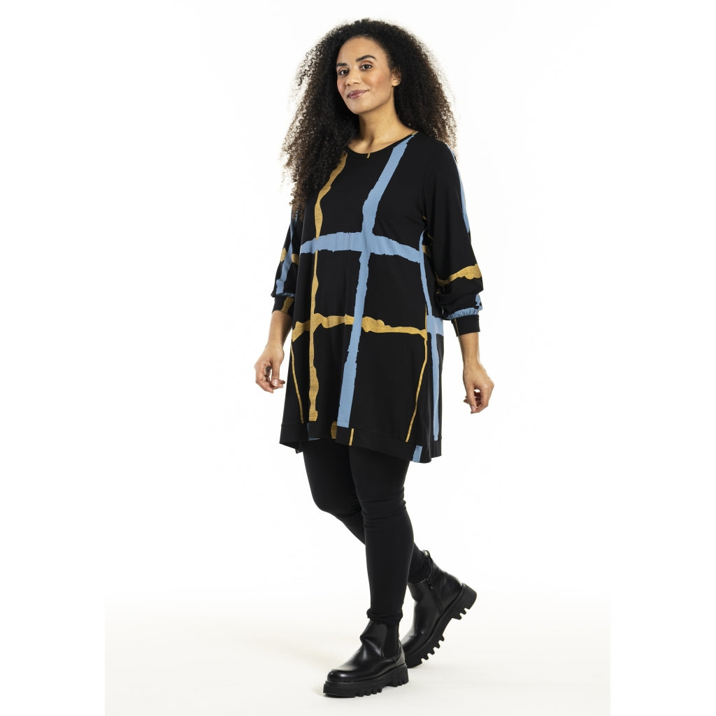 Studio SHellen Tunic Tunic Black with blue and gold stripes