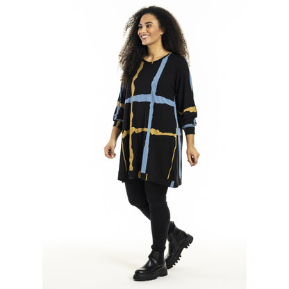 Studio SHellen Tunic Tunic Black with blue and gold stripes
