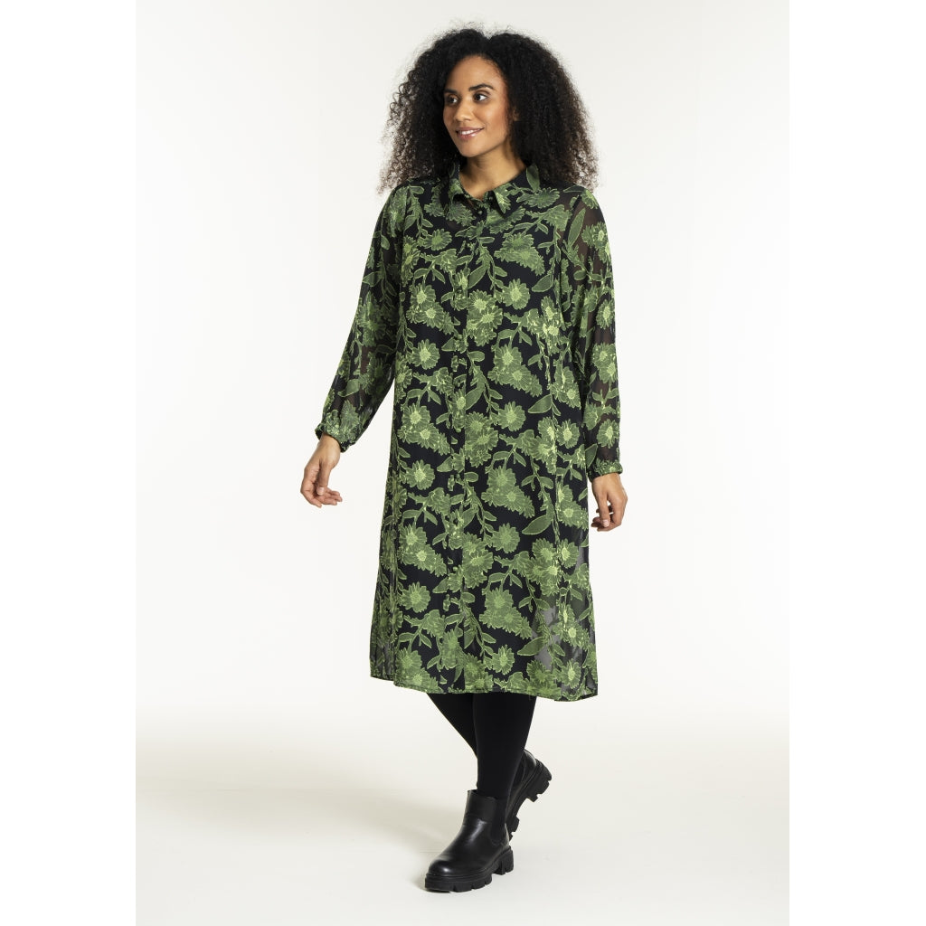 Studio SJuni Chiffon Shirt Shirt Black with bright green flowers