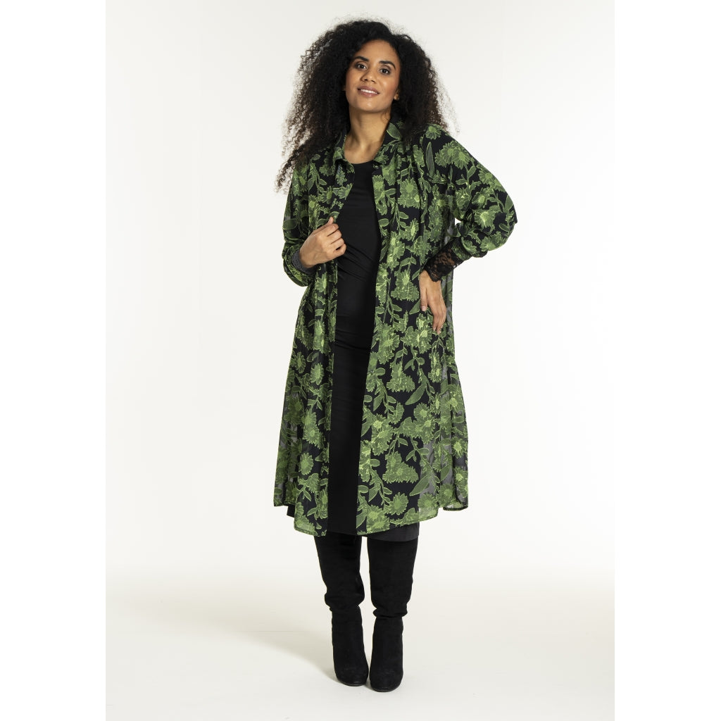 Studio SJuni Chiffon Shirt Shirt Black with bright green flowers