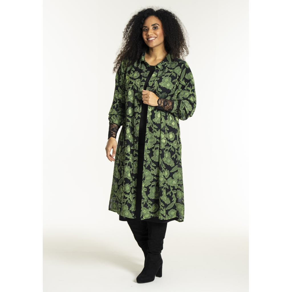 Studio SJuni Chiffon Shirt Shirt Black with bright green flowers