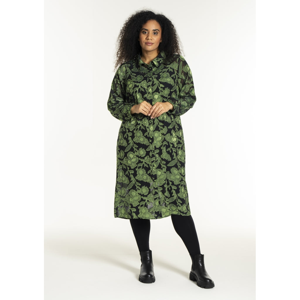 Studio SJuni Chiffon Shirt Shirt Black with bright green flowers