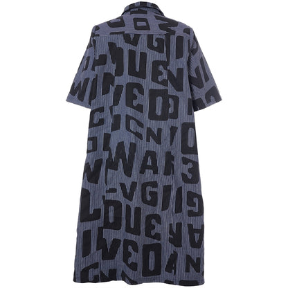 Studio SNalina Denim Dress Dress Blue white striped denim with print