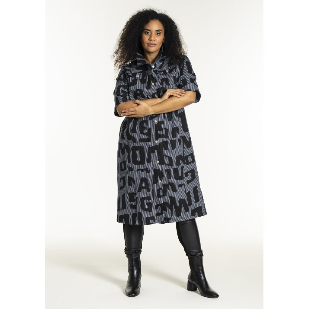 Studio SNalina Denim Dress Dress Blue white striped denim with print