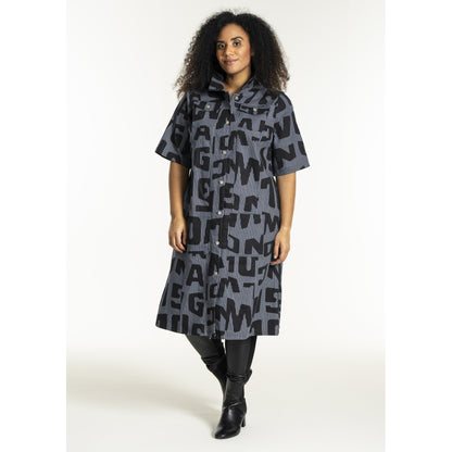 Studio SNalina Denim Dress Dress Blue white striped denim with print