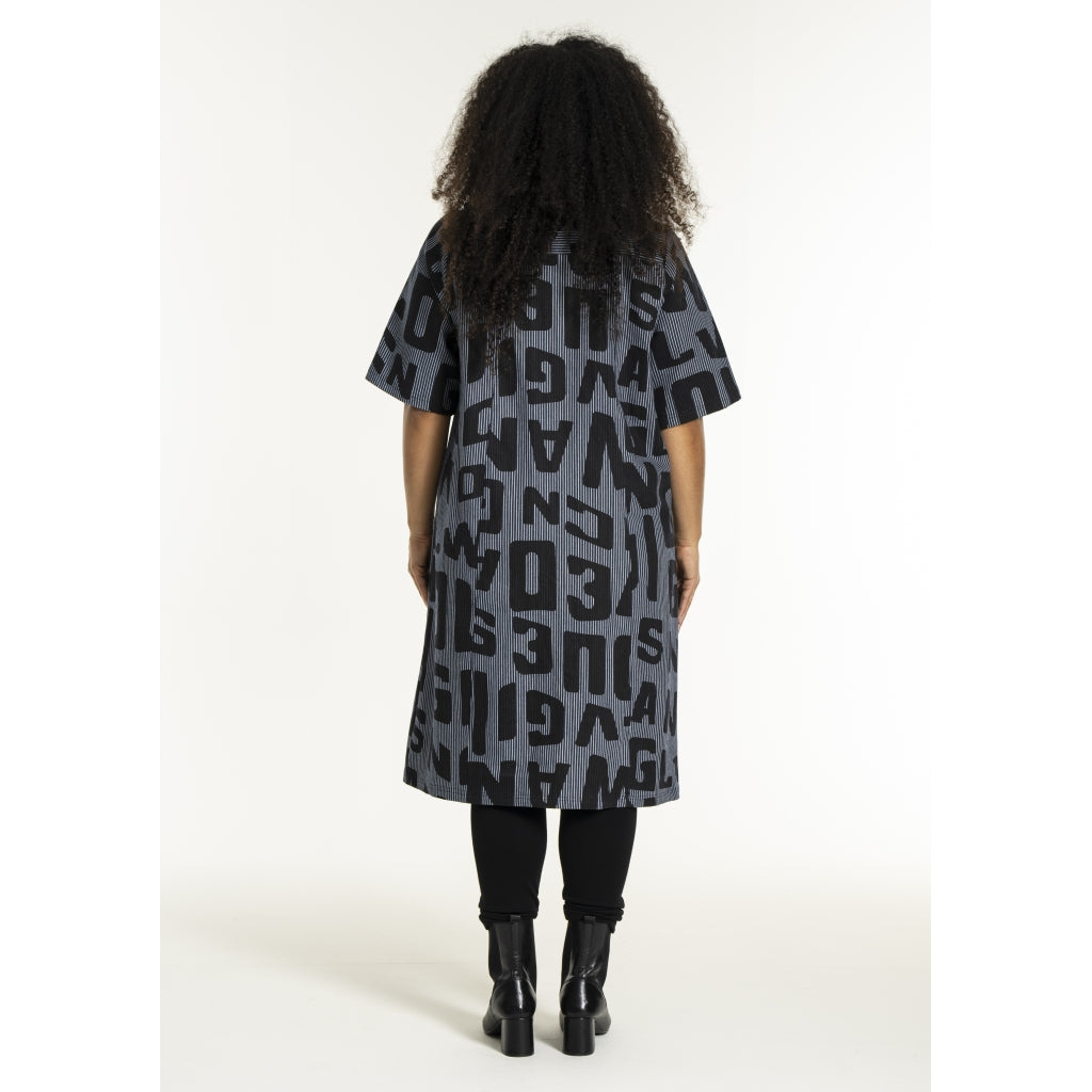 Studio SNalina Denim Dress Dress Blue white striped denim with print