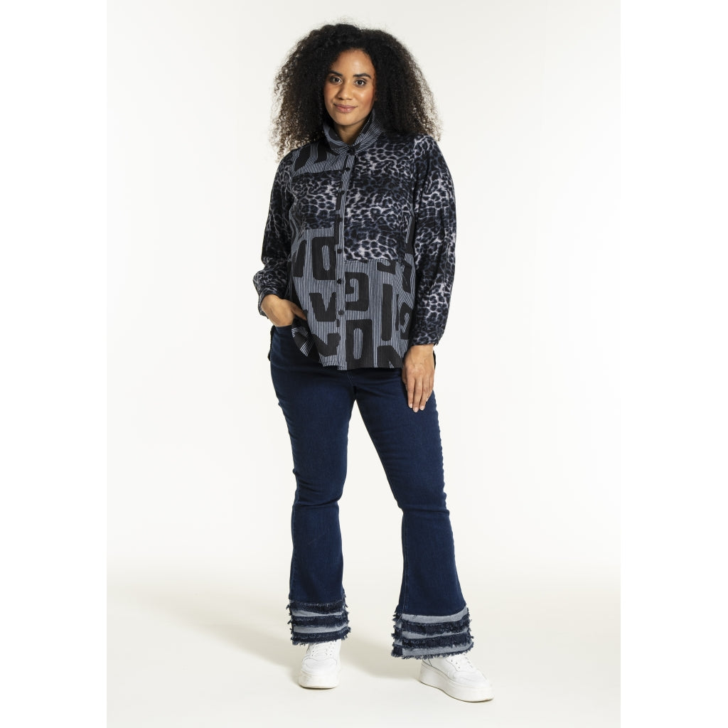 Studio SNorine mix denim shirt Shirt Blue white striped denim with print