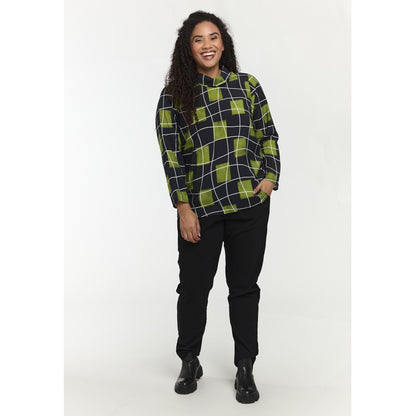 Studio SOlivia Blouse Blouse Black with squares with white lines and green wind