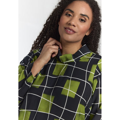 Studio SOlivia Blouse Blouse Black with squares with white lines and green wind