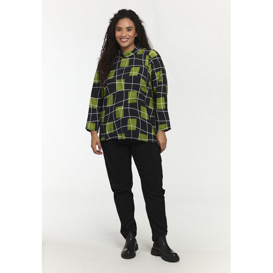 Studio SOlivia Blouse Blouse Black with squares with white lines and green wind